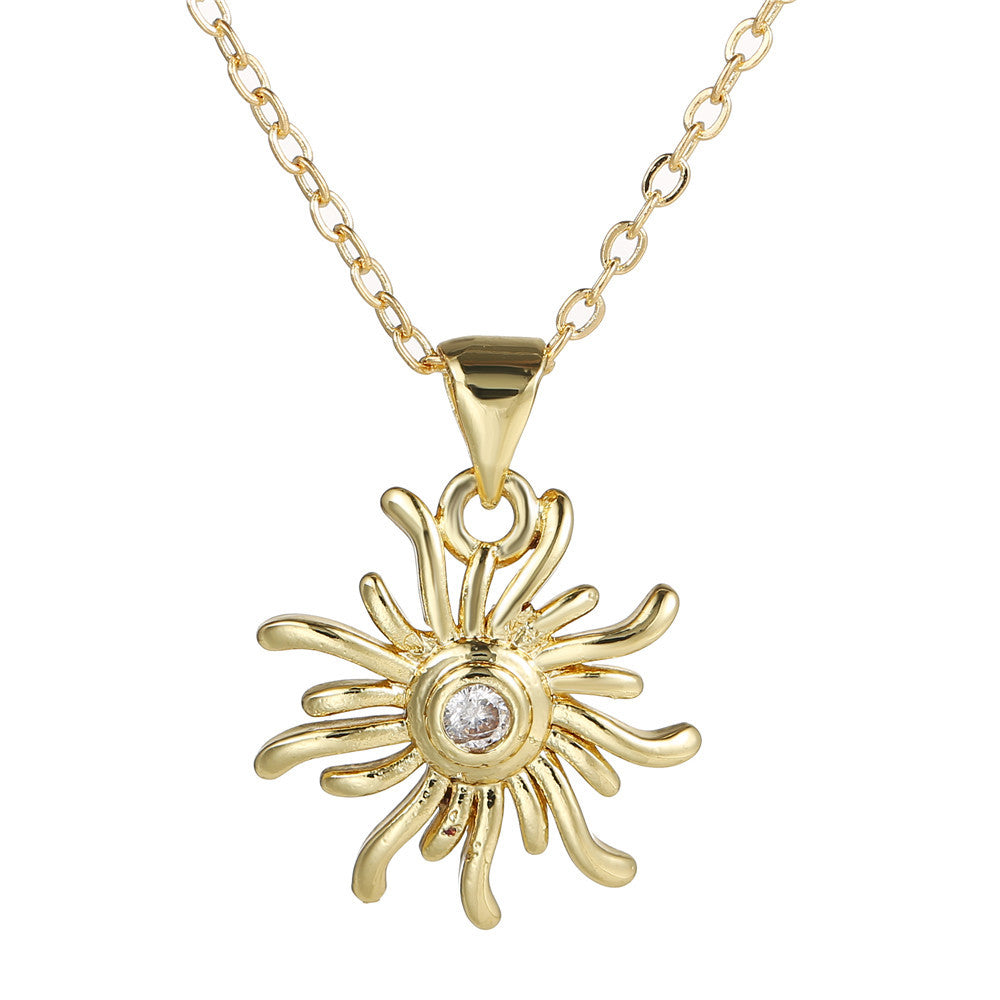 Flower Moon Sun Pendant Necklace For Women