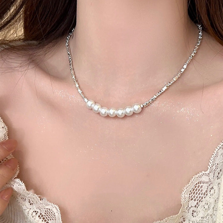 Galaxy Silver Pearl Necklace For Women