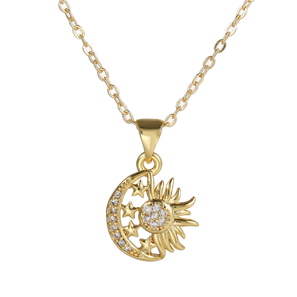 Flower Moon Sun Pendant Necklace For Women