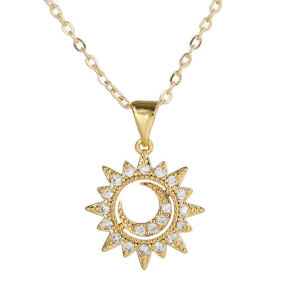 Flower Moon Sun Pendant Necklace For Women